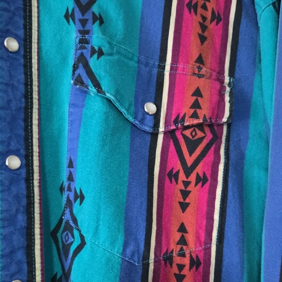 Wrangler Teal and Red Striped Western Shirt - Picture 4 of 5